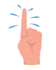 Attention please semi flat color vector hand gesture. Editable pose. Human body part on white. Recommend and advice cartoon style illustration for web graphic design, animation, sticker pack