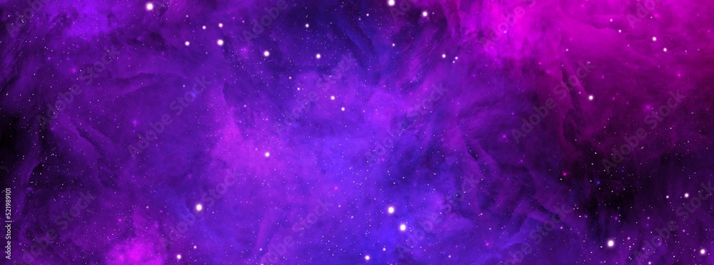 Sticker cosmic background with a blue and pink nebula and stars. space background with realistic nebula and 