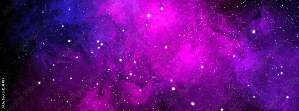 Wall mural cosmic background with a blue and pink nebula and stars. space background with realistic nebula and 