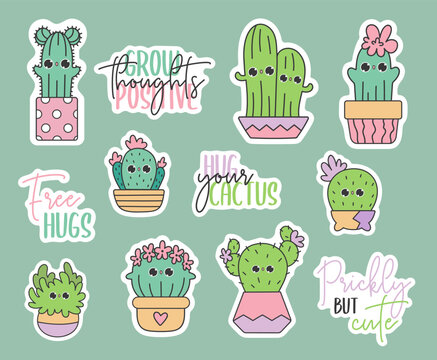 Vettoriale Stock Cute vector stickers pack of kawaii doodles