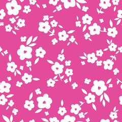 Simple vintage pattern. white flowers and leaves. pink  background. Fashionable print for textiles and wallpaper.