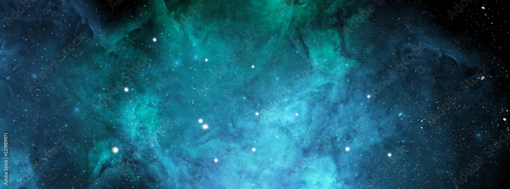 Wall mural nebula and stars in night sky web banner. space background with realistic nebula and shining stars. 