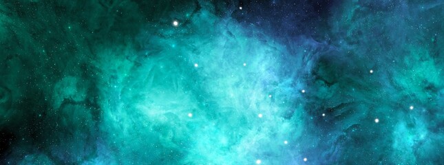 Nebula and stars in night sky web banner.  Space background with realistic nebula and shining...