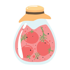Pickles with tomatoes Bank with canned tomatoes. Homemade pickles. Pickles from vegetables. Vector illustration.