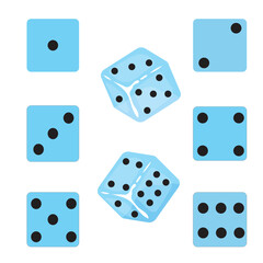 Blue dice set in different positions