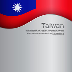 Taiwan flag on a metal background. Republic of China. State patriotic taiwanese banner, cover. Background with wavy taiwan flag. National poster. Business booklet. Vector, design template