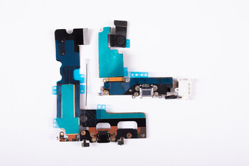 Mobile phone repair parts on a white background