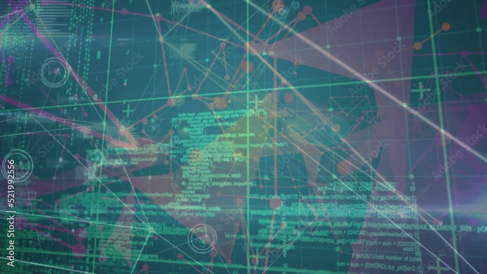 Poster animation of network of connections and data processing over grid