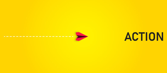 Red paper airplane flying towards the action target. Thinking by taking action, business life change concept.
