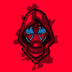Samurai ninja head cyberpunk logo vector fiction colorful design illustration.