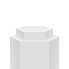 Realistic 3D round podium, stage show platform of hexagon shape. Vector illustration of showroom arena or showcase. Foundation on exhibition podium, promotion display