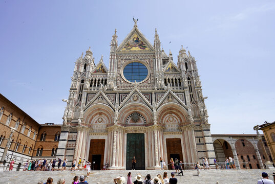 Frontal view of Siena Cathedral in Tuscany, Italy