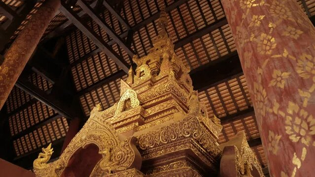 view of beautiful architecture of pagoda stupa inside beautiful of Wat Phra Singha temple