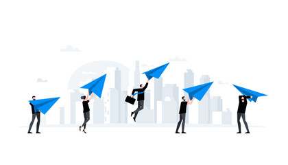 People with paper planes. Conceptual vector illustration. Animation ready. Duik friendly.