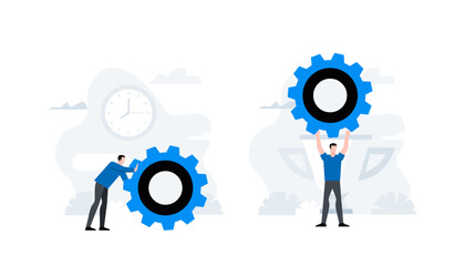 People with gears. Business concept. Abstract teamwork metaphor. Animation ready duik friendly vector illustration.