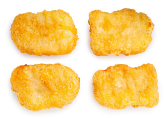 Fried nugget isolated on white background, Fried chicken nugget on white With clipping path.