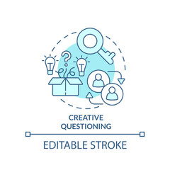 Creative questioning turquoise concept icon. Effective coaching process abstract idea thin line illustration. Isolated outline drawing. Editable stroke. Arial, Myriad Pro-Bold fonts used