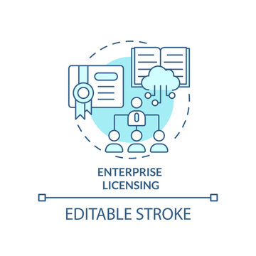 Enterprise Licensing Turquoise Concept Icon. Enhancing Learning Experience Abstract Idea Thin Line Illustration. Isolated Outline Drawing. Editable Stroke. Arial, Myriad Pro-Bold Fonts Used