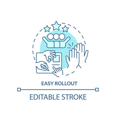 Easy rollout turquoise concept icon. Advertising coaching service abstract idea thin line illustration. Effective teamwork. Isolated outline drawing. Editable stroke. Arial, Myriad Pro-Bold fonts used