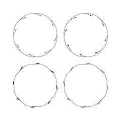 Set of 4 hand drawn spring wreaths isolated on white background, vector. Floral frames of leaves. Doodle style. Collection of floral monogram frames.