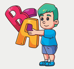 cute children holding alphabet. Isolated cartoon person illustration. Flat Style Sticker element vector