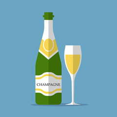 Champagne bottle and champagne glass jpeg jpg isolated on white background. Alcohol celebration wine champagne bottle. Holiday gold glass new year party beverage champagne romantic drink bottle.