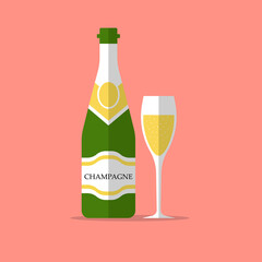 Champagne bottle and champagne glass jpeg jpg isolated on white background. Alcohol celebration wine champagne bottle. Holiday gold glass new year party beverage champagne romantic drink bottle.