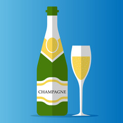 Champagne bottle and champagne glass jpeg jpg isolated on white background. Alcohol celebration wine champagne bottle. Holiday gold glass new year party beverage champagne romantic drink bottle.