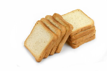 Fototapeta na wymiar Integral whole wheat toast bread slices isolated on white background. Pieces of toast bread isolated on white. Close-up