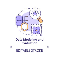 Data modeling and evaluation concept icon. Machine learning engineer skill abstract idea thin line illustration. Isolated outline drawing. Editable stroke. Arial, Myriad Pro-Bold fonts used