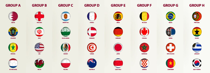 Football 2022 tournament flag set, flags in the style of a soccer ball.