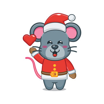 Cute christmas mouse wearing santa costume. Cute christmas cartoon illustrations.