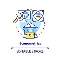 Econometrics concept icon. Financial predictions. Banking field. Data analyst skill abstract idea thin line illustration. Isolated outline drawing. Editable stroke. Arial, Myriad Pro-Bold fonts used