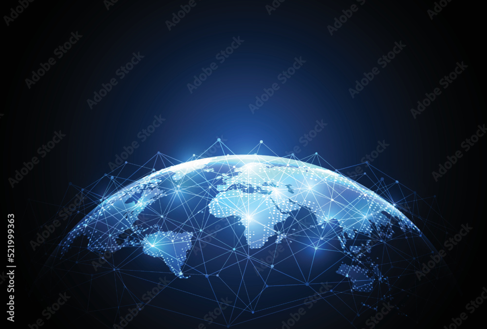 Poster global network connection. world map point and line composition concept of global business. vector i