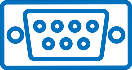 Vector color linear logo on the theme of computer products, made in the form of the Com-port connector in two versions on a blue and white background