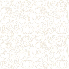 Farm harvest abstract seamless pattern. Editable vector shapes on white background. Trendy texture with cartoon color icons. Design with graphic elements for interior, fabric, website decoration