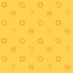 Find target abstract seamless pattern. Editable vector shapes on yellow background. Trendy texture with cartoon color icons. Design with graphic elements for interior, fabric, website decoration