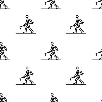 farmer hoeing icon pattern. Seamless farmer hoeing pattern on white background.