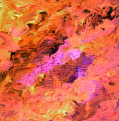 Conceptual abstract close-up of a painting with acrylic and palette knife. Acrylic painting in different colors. The picture is painted with acrylic on cardboard. Suitable for advertising, business ca