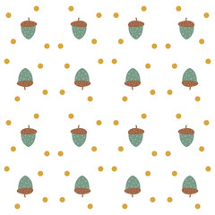 Acorns pattern. Autumn pattern with hand drawn cartoon acorns for textile, fabric, wallpaper.