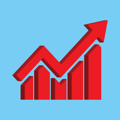 Growing business 3d arrow with bar chart. Profit red arrow, Vector illustration. Business concept, growing chart. Concept of sales symbol icon with arrow moving up. Economic Arrow With Growing Trend.