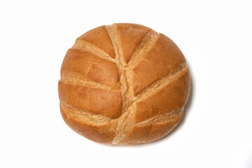 freshly baked bread on white background, top view