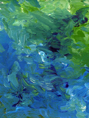 Conceptual abstract close-up of a painting with acrylic and palette knife. Acrylic painting in different colors. The picture is painted with acrylic on cardboard. Suitable for advertising, business ca