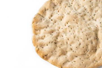 Italian focaccia with rosemary isolated on white background