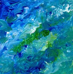 Conceptual abstract close-up of a painting with acrylic and palette knife. Acrylic painting in different colors. The picture is painted with acrylic on cardboard. Suitable for advertising, business ca