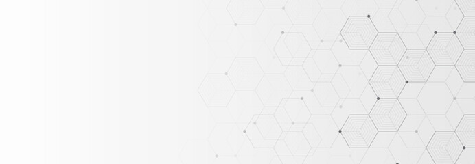 Digital technology background. Abstract hexagons background with black lines and dots. Design for science, medicine or technology