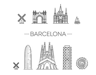 Barcelona skyline, Spain. Vector symbols - obrazy, fototapety, plakaty