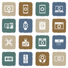 Electronic Settings Icons. Grunge Color Flat Design. Vector Illustration.