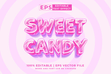 Editable text effect Sweet Candy 3d cartoon template style premium vector