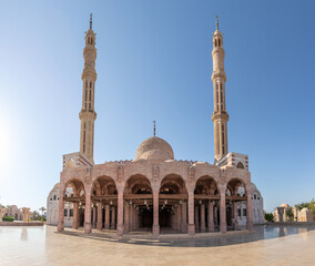 Mustafa Mosque Sharm El Sheikh in Egypt at sunrise. Panorama picture.